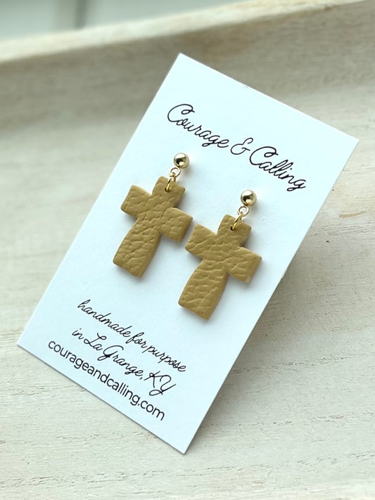 Chunky Cross Dangles in Leather Mustard