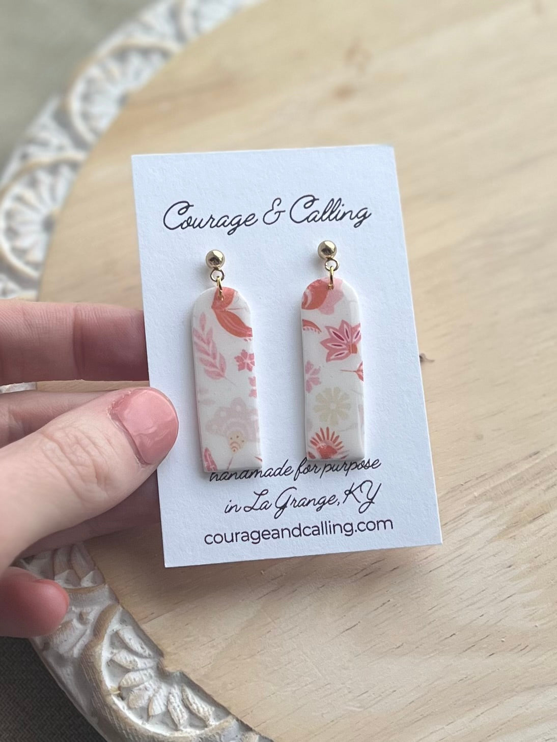 Loretta Dangles in Orangy Pink Floral Transfer Paper