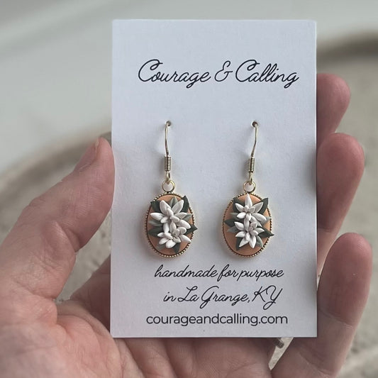 White Dahlia Frame Earrings