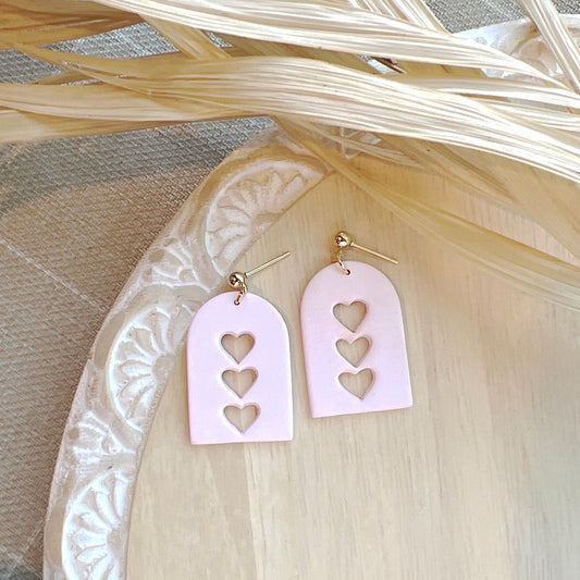 Trinity Heart Dangles in Barely Pink