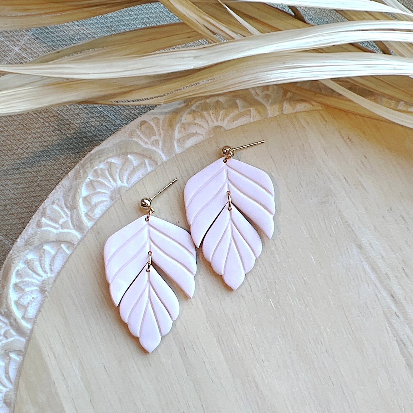 Tori Leaf Dangles in Barely Pink