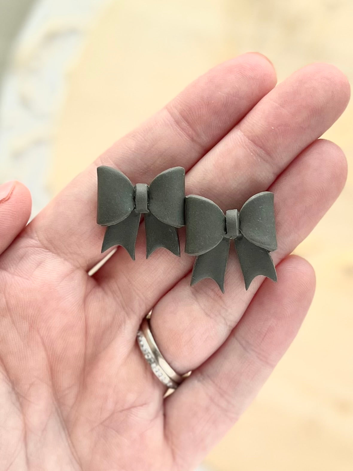 Medium Ribbon Bow Studs in Stormy Teal