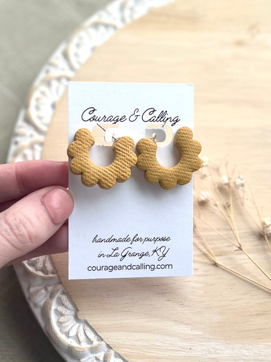 Woven Scallop Clay Hoops in Mustard