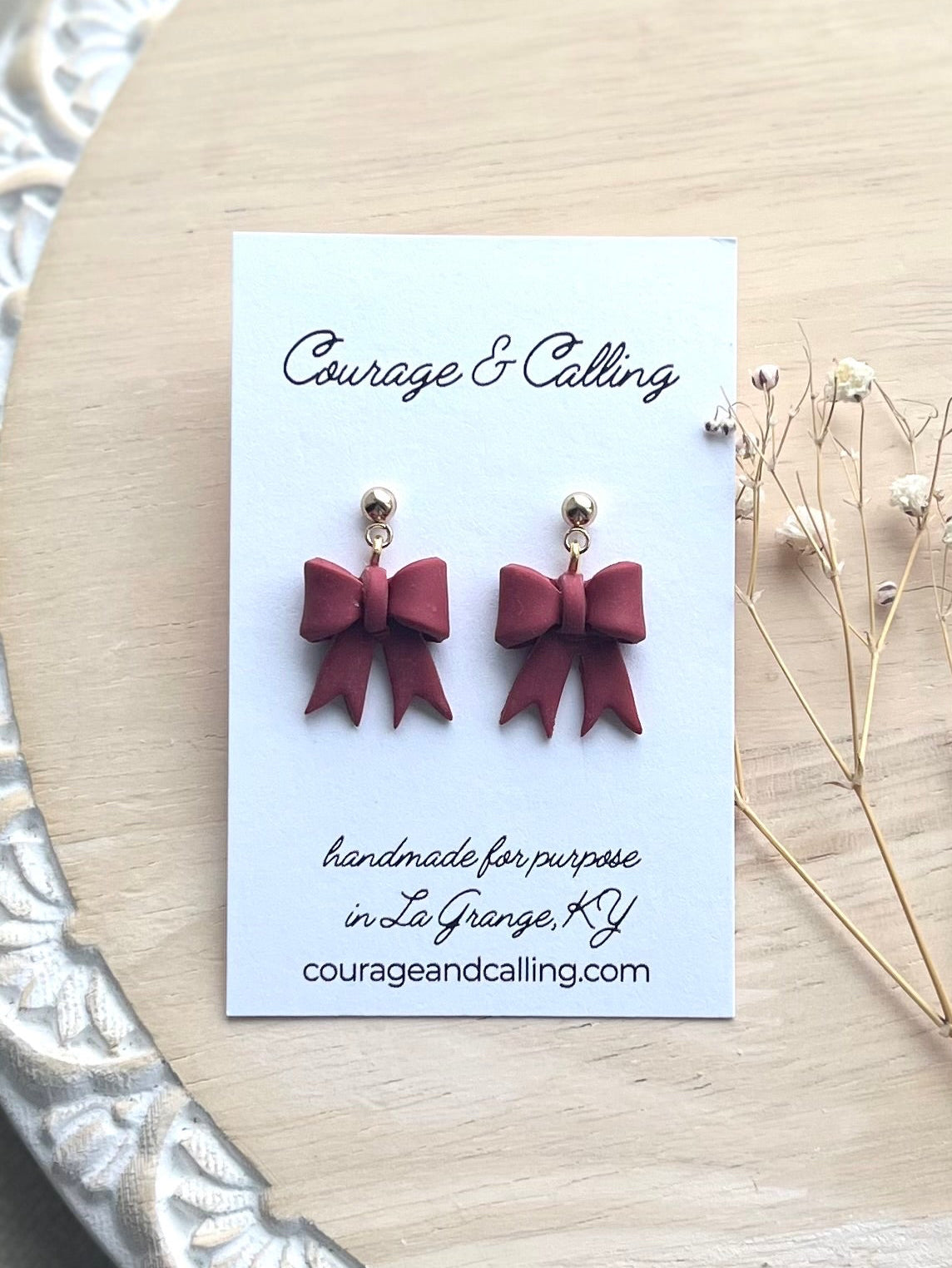 Mini Bow Dangles in Fired Clay