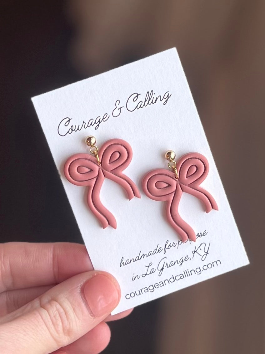 Pink Coral Piped Bow Dangles