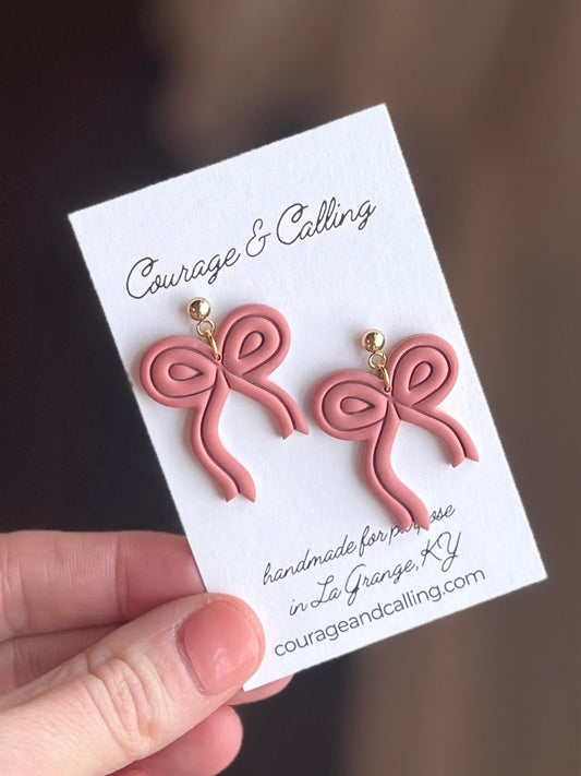 Pink Coral Piped Bow Dangles
