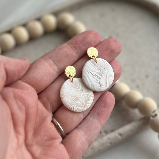 Hannah Dangles in Gold Pristine Abalone