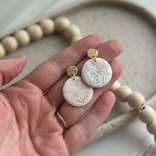 Hannah Dangles in Gold Pristine Abalone