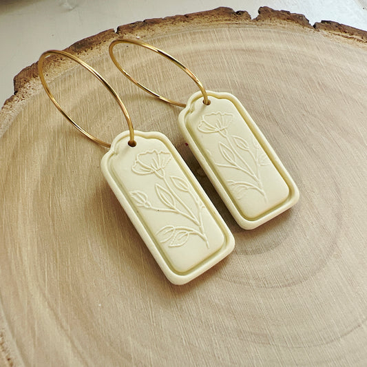 Yellow Floral Emboss Hoops