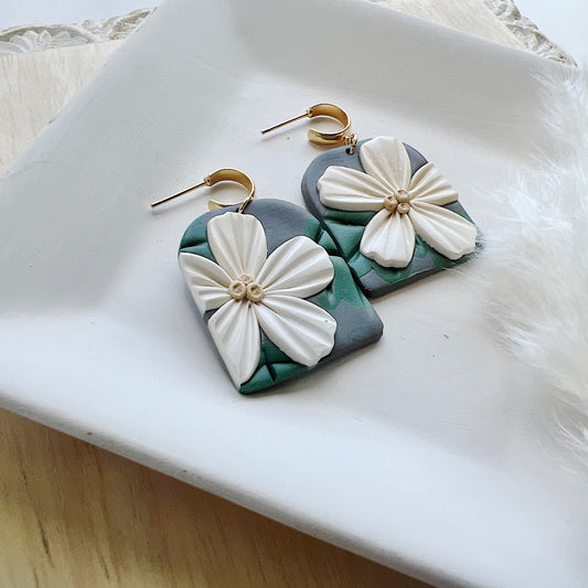 White Floral Statement Dangles