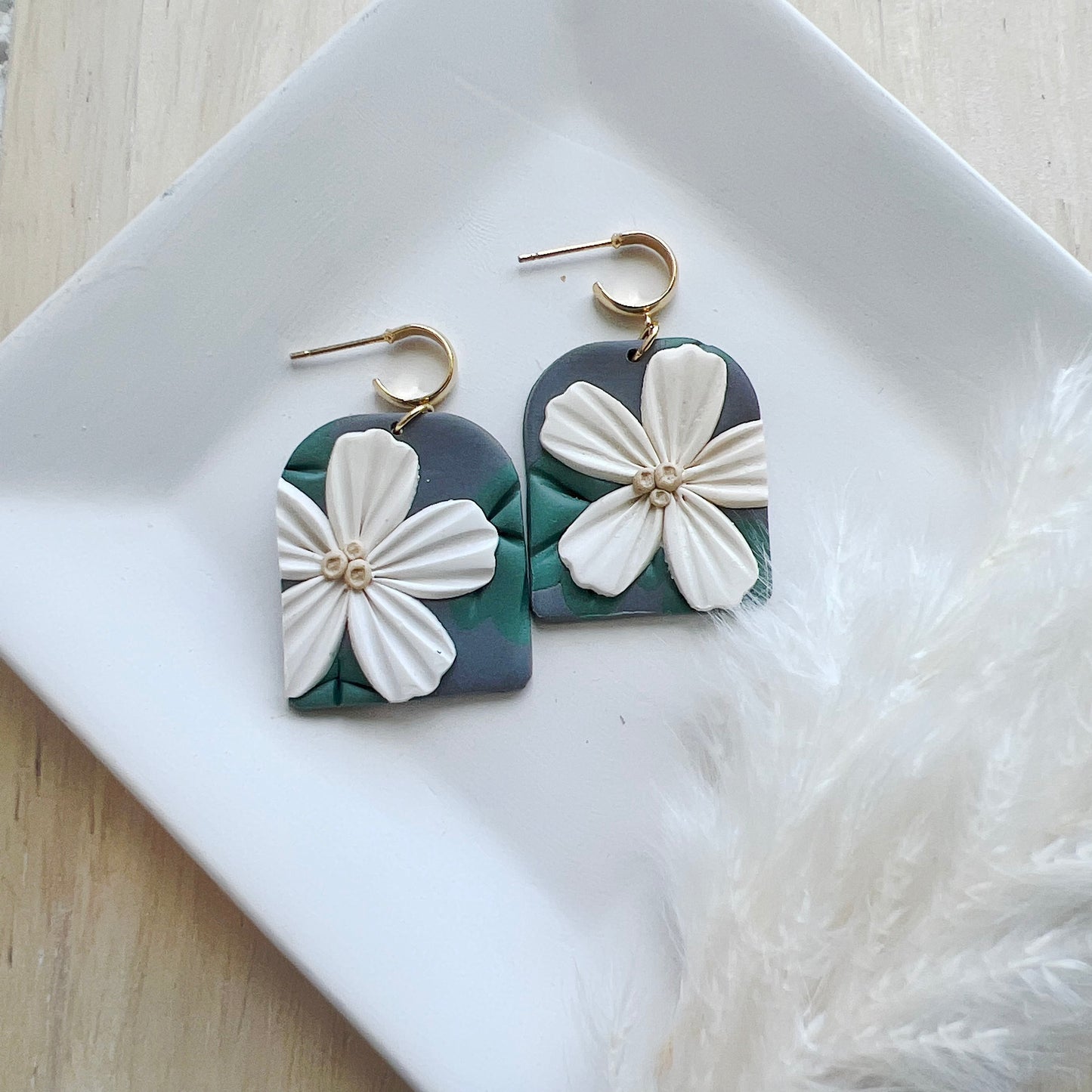 White Floral Statement Dangles