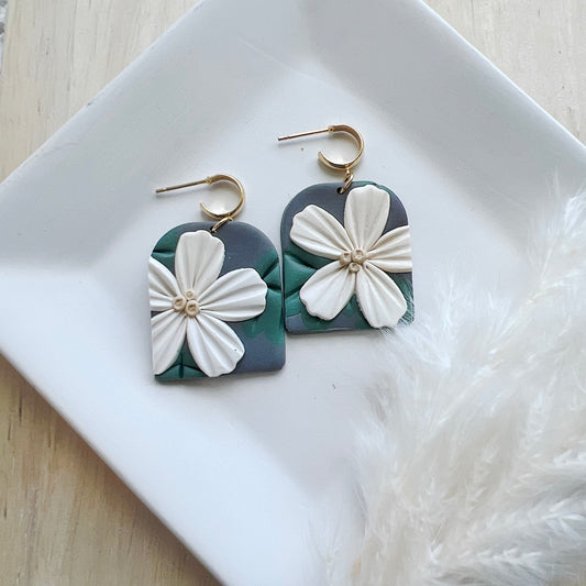White Floral Statement Dangles